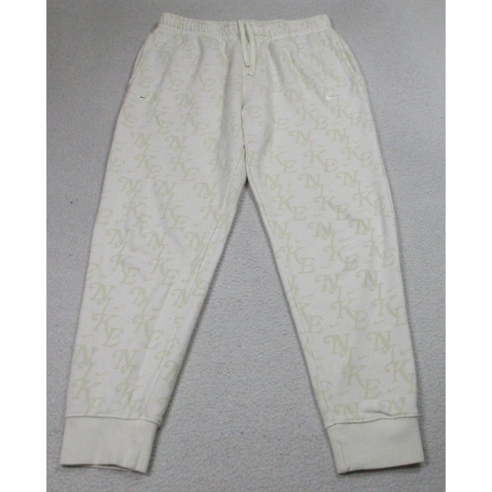 Nike Pants Mens Medium White Fleece Joggers Sweatpants Monogram FZ2231-133